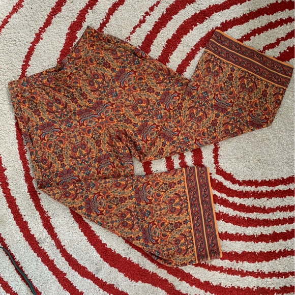 ZARA ORANGE PAISLEY FLOWY PANTS - Picture 1 of 9